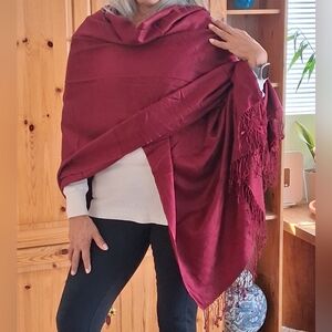 Anu By Natural Pashmina Wool Silk Fringe Wrap Scarf